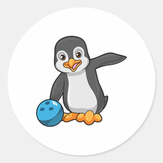 Pinguin im Bowling mit Bowlingball Runder Aufkleber (Vorderseite)