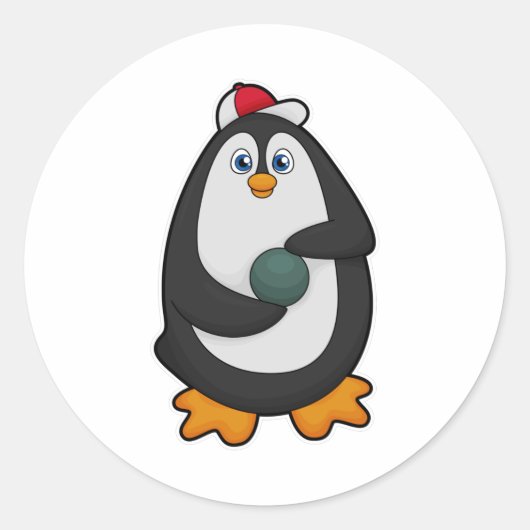 Pinguin im Bowling mit Bowlingball Runder Aufkleber (Vorderseite)
