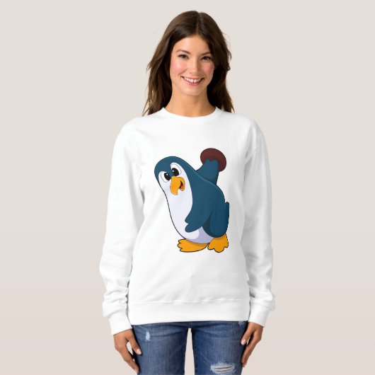Pinguin im Bowling mit Bowlingball Sweatshirt (Vorne ganz)