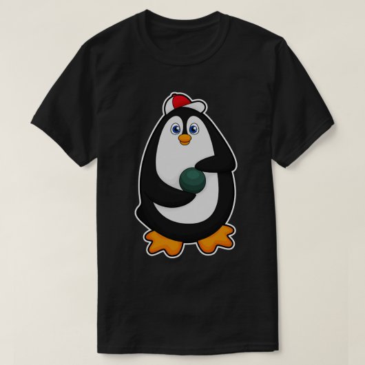 Pinguin im Bowling mit Bowlingball T-Shirt (Design vorne)