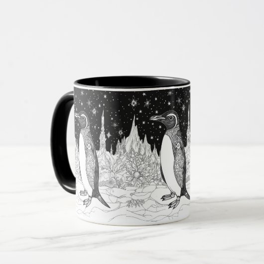 Pinguin im Eis unter nächtlichem Sternenhimmel Tasse (Vorderseite Links)