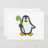 Pinguin im Hockey mit Hockey-Schläger Postkarte (Vorne/Hinten)
