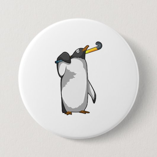 Pinguin im Hockey mit Hockeystick Button (Vorderseite)