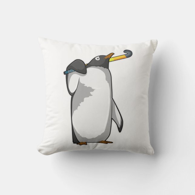 Pinguin im Hockey mit Hockeystick Kissen (Vorderseite)