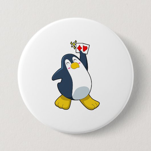 Pinguin im Poker mit Poker-Karten Button (Vorderseite)