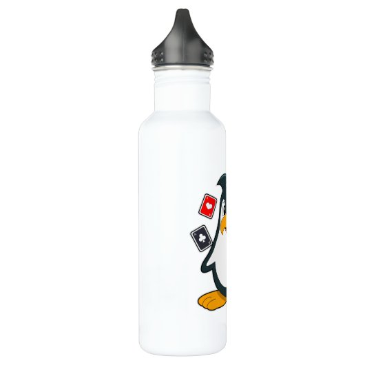 Pinguin im Poker mit Poker-Karten Edelstahlflasche (Links)