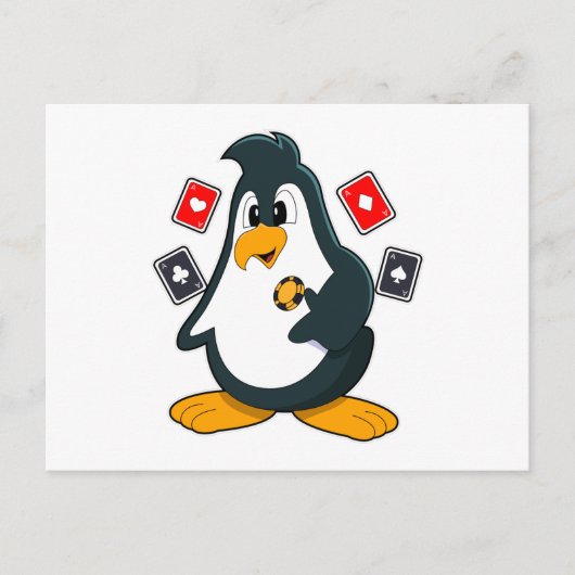 Pinguin im Poker mit Poker-Karten Postkarte (Vorderseite)