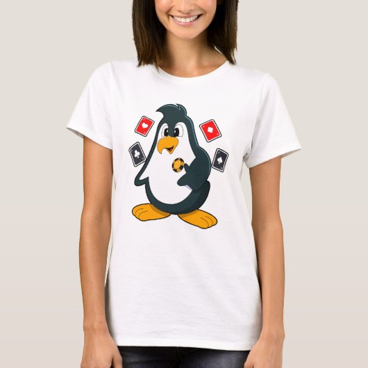 Pinguin im Poker mit Poker-Karten T-Shirt (Vorderseite)