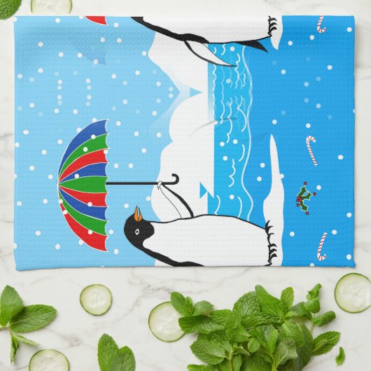 Pinguin im Schnee auf Geschirrtuch (Gefaltet)