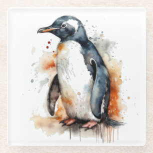 Pinguin im Wasserfarbenstil Sonnenuntergangstöne Glasuntersetzer