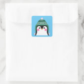 Pinguin im Winter Tuque Quadratischer Aufkleber (Tasche)