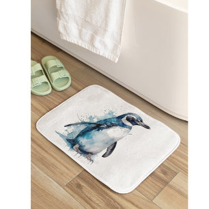 Pinguin in blauer Wasserfarbe Badematte