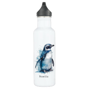 Pinguin in blauer Wasserfarbe Edelstahlflasche