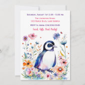 Pinguin in Blume Girl's Birthday Einladung (Rückseite)