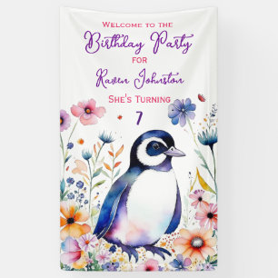 Pinguin in Blume Girls Geburtstagsparty Willkommen Banner