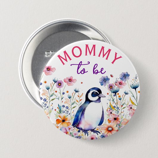 Pinguin in Blume Kinderdusche Mama Button (Vorne & Hinten)