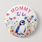 Pinguin in Blume Kinderdusche Mama Button (Vorderseite)