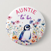 Pinguin in Blume Kinderdusche zu sein Button (Vorderseite)