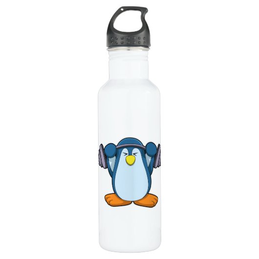 Pinguin in Bodybuilding mit Dumbells Edelstahlflasche (Vorderseite)