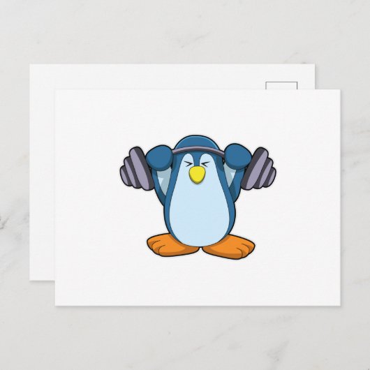 Pinguin in Bodybuilding mit Dumbells Postkarte (Vorne/Hinten)