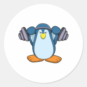 Pinguin in Bodybuilding mit Dumbells Runder Aufkleber