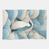 Pinguin in Cream Blue Abstrakt Waves Geschirrtuch (Horizontal)