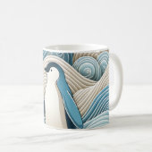Pinguin in Cream Blue Abstrakt Waves Kaffeetasse (VorderseiteRechts)