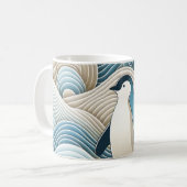 Pinguin in Cream Blue Abstrakt Waves Kaffeetasse (Vorderseite Links)