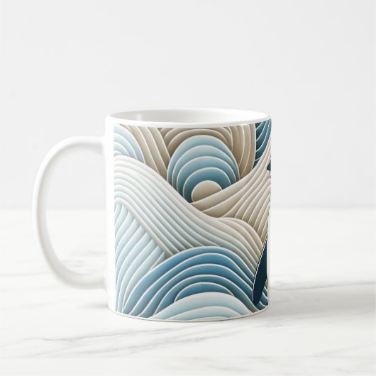 Pinguin in Cream Blue Abstrakt Waves Kaffeetasse (Links)