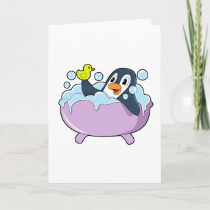 Pinguin in der Badewanne mit Ente Karte