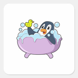 Pinguin in der Badewanne mit Ente Quadratischer Aufkleber