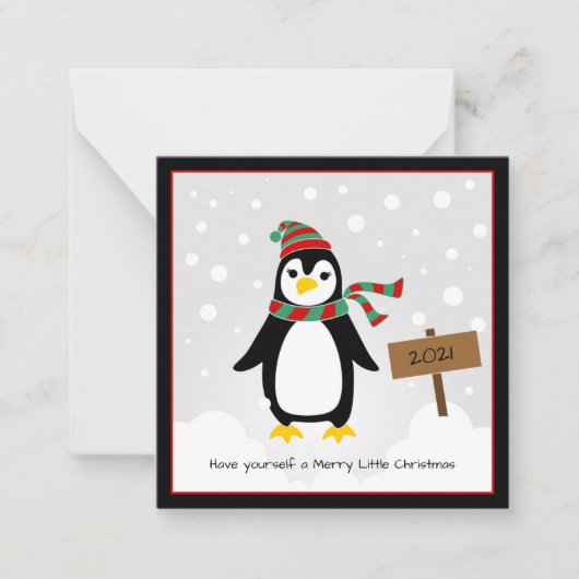 Pinguin in der Schnee Weihnachts-Mini-Karte Mitteilungskarte (Vorderseite)