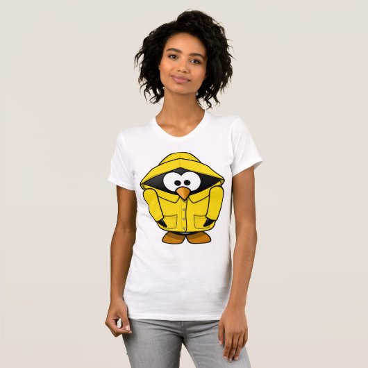 Pinguin in einem gelben Regenmantel Frauen T - Shi T-Shirt (Vorne ganz)