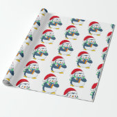 Pinguin in einem Weihnachtshut mit Geschenk Geschenkpapier (Ungerollt)
