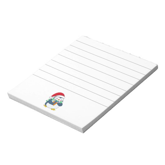 Pinguin in einem Weihnachtshut mit Geschenk Notizblock (Rotiert)
