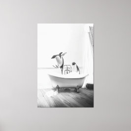 Pinguin in einer Badewanne Poster Leinwanddruck