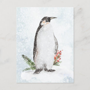 Pinguin in einer eisigen, schneebedeckten Winterla Postkarte