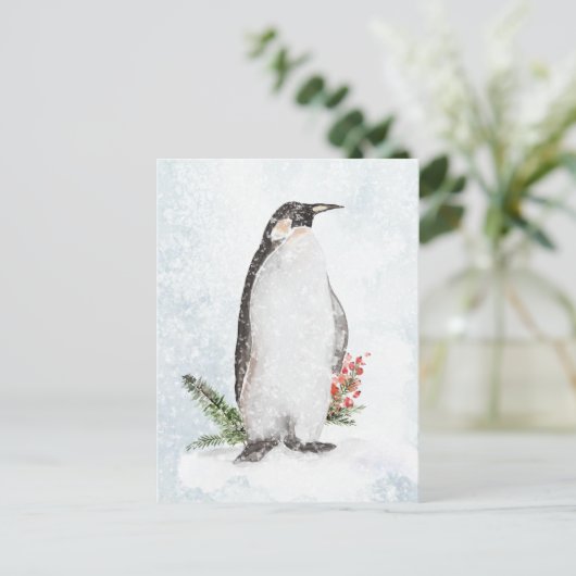 Pinguin in einer eisigen, schneesicheren Winterlan Postkarte (Stehend Vorderseite)