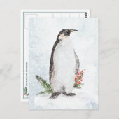 Pinguin in einer eisigen, schneesicheren Winterlan Postkarte (Vorne/Hinten)