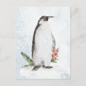 Pinguin in einer eisigen, schneesicheren Winterlan Postkarte (Vorderseite)