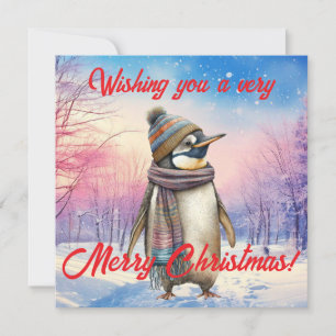 Pinguin in einer schneelandschaft Frohe Weihnachte Feiertagskarte
