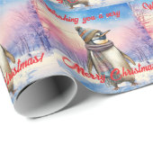 Pinguin in einer verschneiten Landschaft Frohe Wei Geschenkpapier (Rolleneckpunkt)
