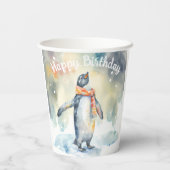 Pinguin in einer verschneiten Landschaft - Geburts Pappbecher (Rückseite)
