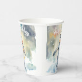 Pinguin in einer verschneiten Landschaft - Geburts Pappbecher (Rechts)