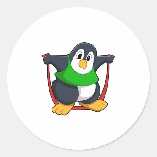 Pinguin in Fitness mit Skipping rope.PNG Runder Aufkleber (Vorderseite)