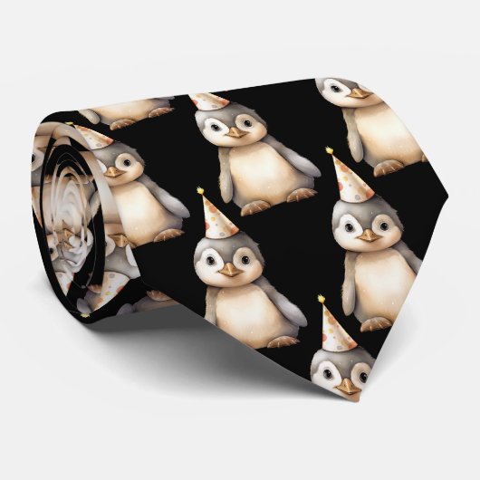 Pinguin in Geburtstagshut Krawatte (Gerollt)