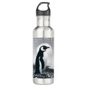 Pinguin in grauem Geometrie Circle Dot Beach Muste Edelstahlflasche (Vorderseite)