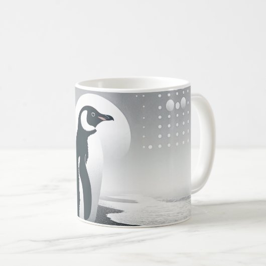 Pinguin in grauem Geometrie Circle Dot Beach Muste Kaffeetasse (VorderseiteRechts)