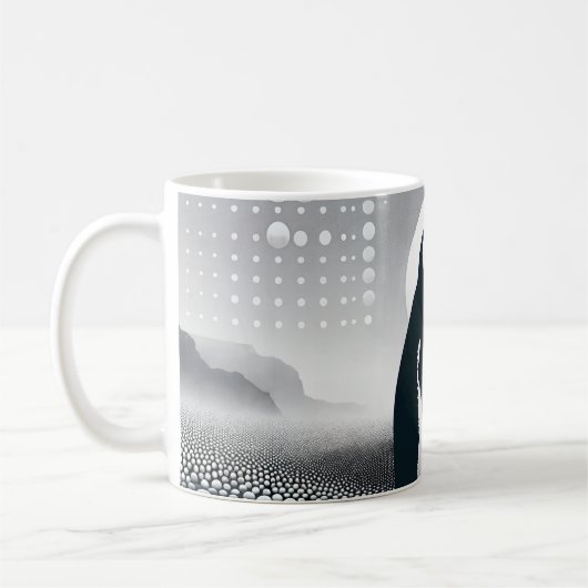 Pinguin in grauem Geometrie Circle Dot Beach Muste Kaffeetasse (Links)