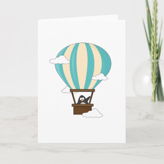 Pinguin in Heißluftballon & Wolken Karte (Vorderseite)